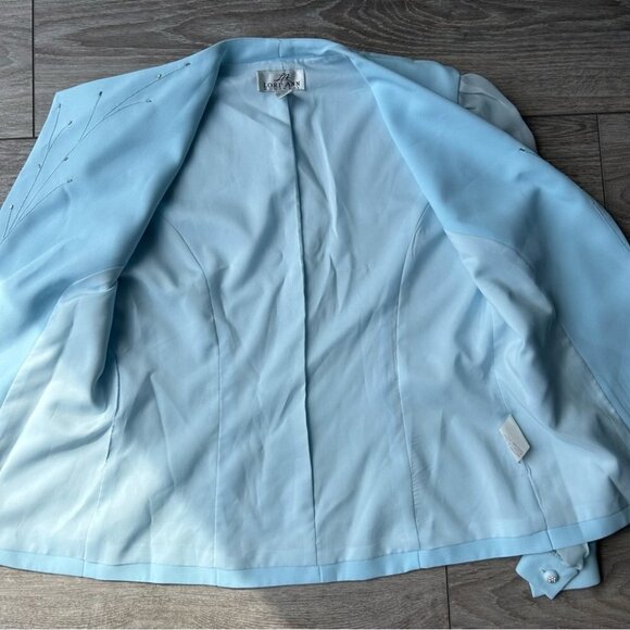 Vintage  Lori Ann Blue Sequins Collar Mesh Sleeve Blazer Made in Canada - Picture 13 of 16